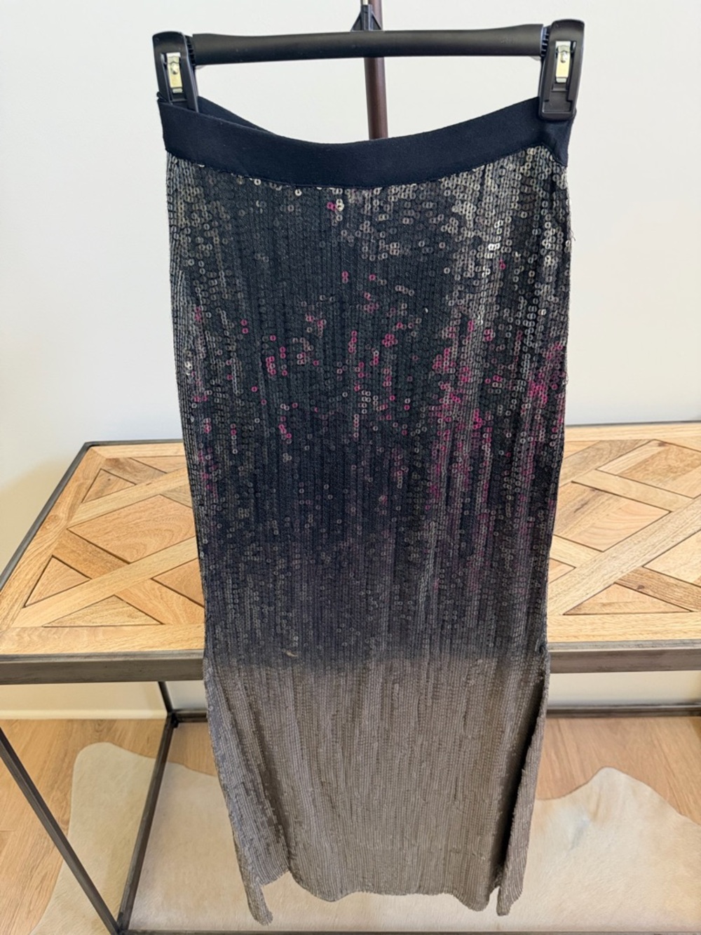Chan Luu Black to Gray Sequin Ombre Maxi Skirt